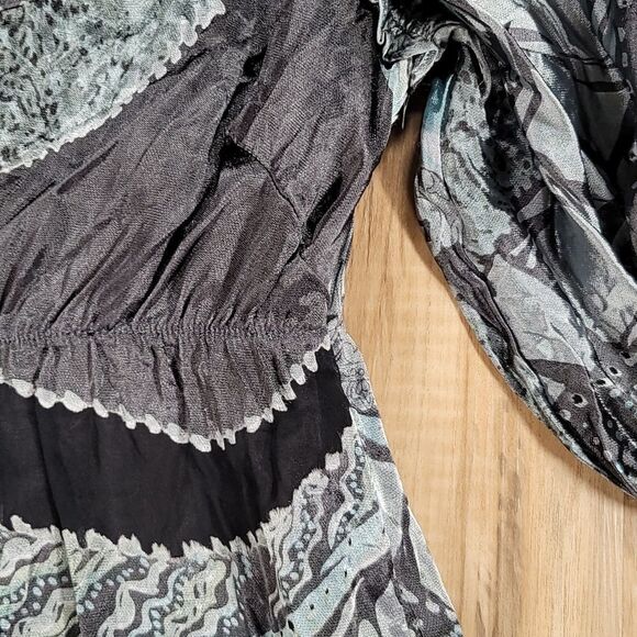 🔹️Steve Madden Sage & Gray Silk Ruffled Balloon Sleeve Dress Size 8 - Picture 10 of 15